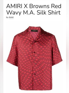 AMIRI X Browns Red Wavy M.A. SilkShort-Sleeve Silk Button-Down Shirt / Short Set